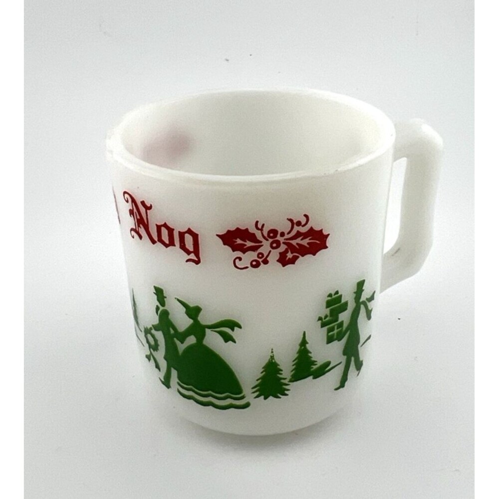 Vintag Hazel Atlas Milk Glass Montebello Egg Nog Cup Mug Christmas Scene 3”